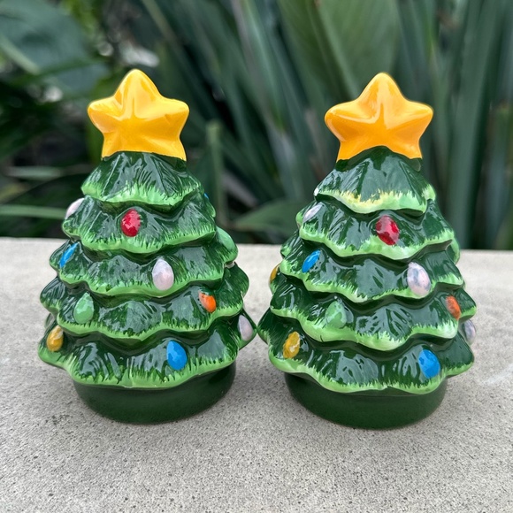 Mr Christmas retro green tree SALT & PEPPER shaker set vintage in box - Picture 1 of 10